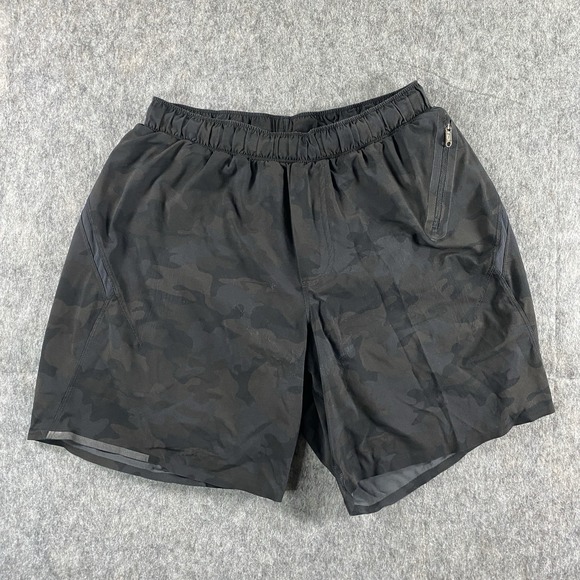 Lululemon Pace Breaker Surge Shorts Small Black Camo 7" Pockets Drawstring Run - Picture 1 of 11